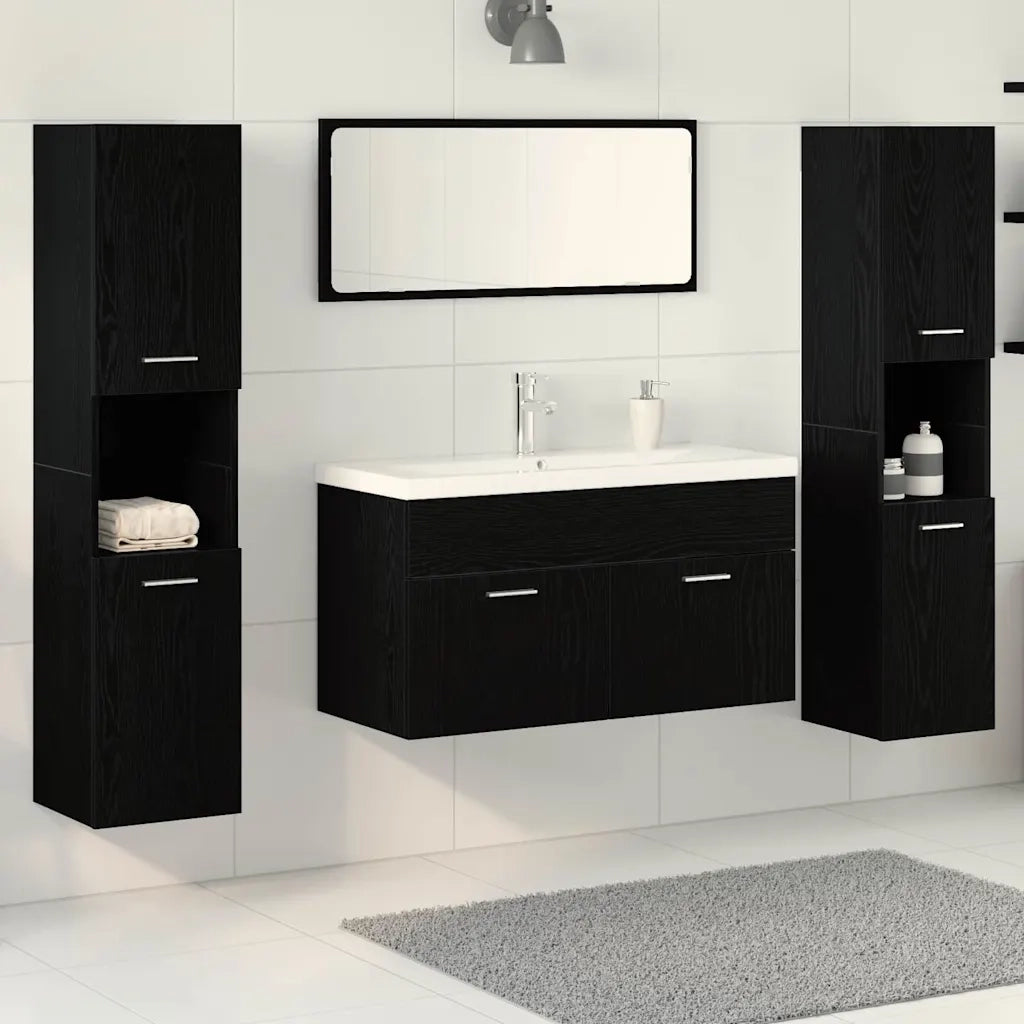 Set di mobili per il bagno 4 pcs Rovere Nero Legno multistrato 3334373