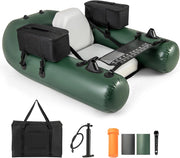 Belly Boat da Pesca, Gommone Gonfiabile da Pesca con 2 Porta Canne, Pompa, Borsa di Trasporto e Kit di Riparazione, Barca da Mare con Compatibile con Motore Fuoribordo, capacità 100kg