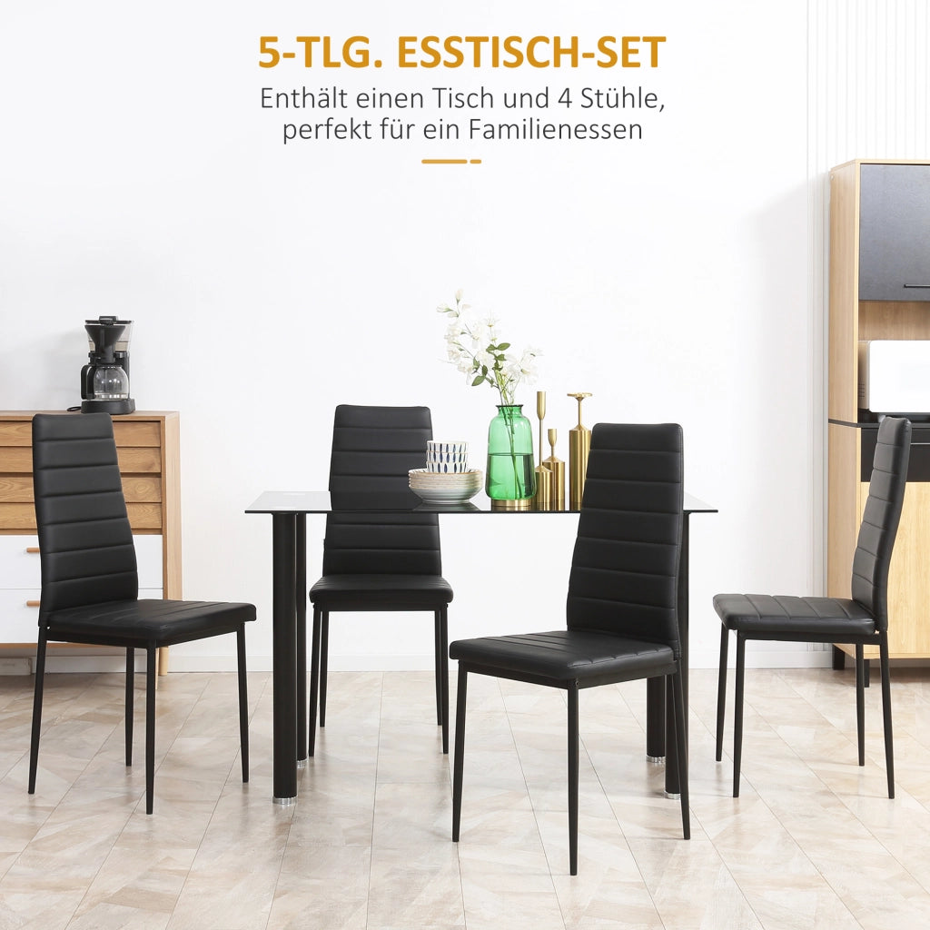 Set tavolo da pranzo allungabile con 4 sedie ¨C zephmum ¨C nero, vetro temperato, metallo