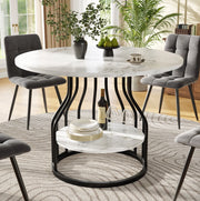 Tavolo da pranzo rotondo 80x80x76 cm con vano inferiore; MDF effetto marmo nero