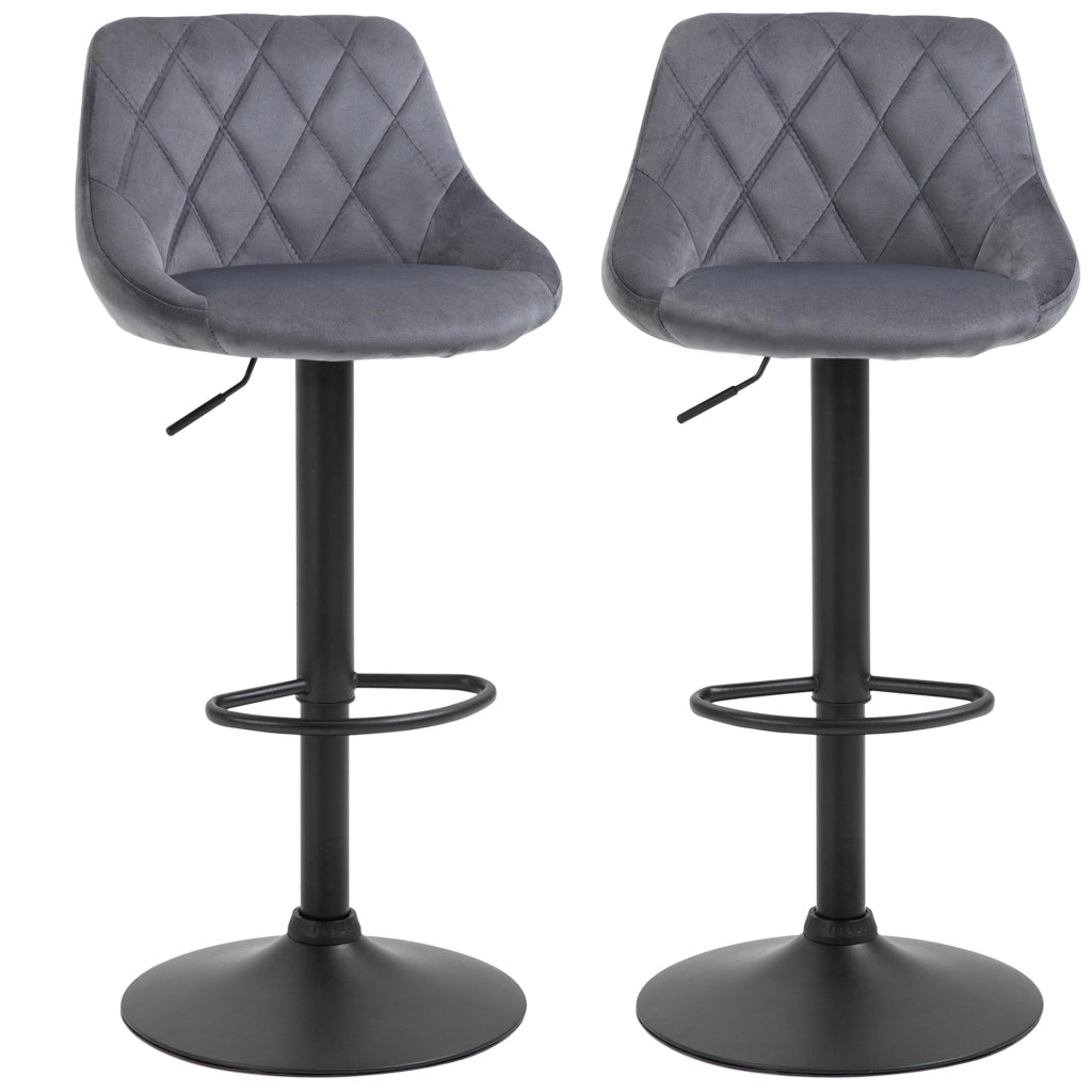 Set 2 Sgabelli da Bar Regolabili ¨C Zephmum ¨C Grigio e Nero, Finta Pelle e Metallo, 46x48x83-104cm
