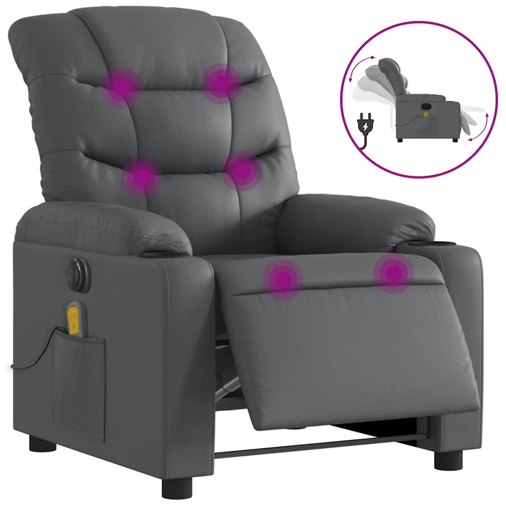 Poltrona Massaggiante Elettrica Reclinabile Grigio Similpelle 3206595
