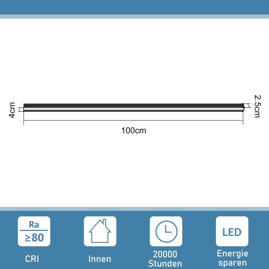 ZMH Applique LED da parete per interni 100cm bianco freddo metallo nero 32W soggiorno cucina