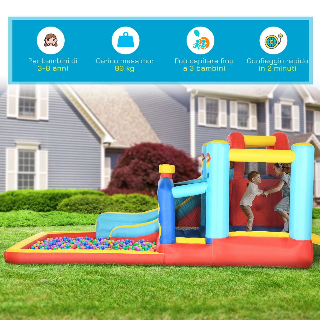 Casetta Gonfiabile per Bambini con Scivolo e Piscina ¨C zephmum ¨C 435x245x200cm