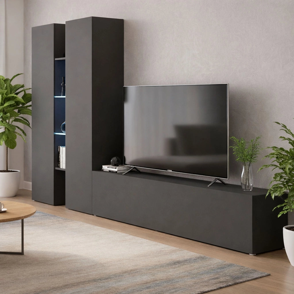 Fabiano, Parete Attrezzata 12 Ripiani Made in Italy, 30x280x180h cm Nero Antracite