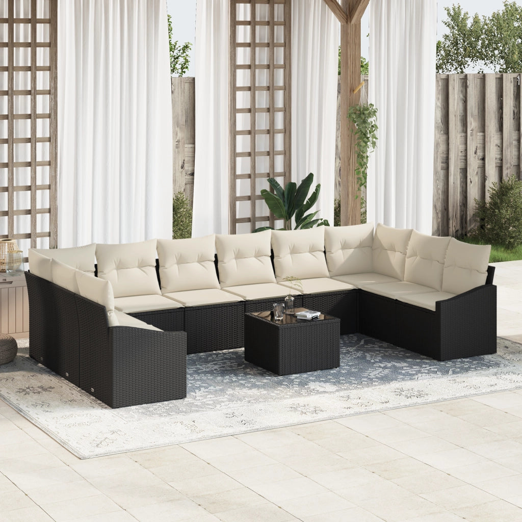 Set da Pranzo da Giardino da 10 Pezzi con Cuscini Rattan Polare Beige