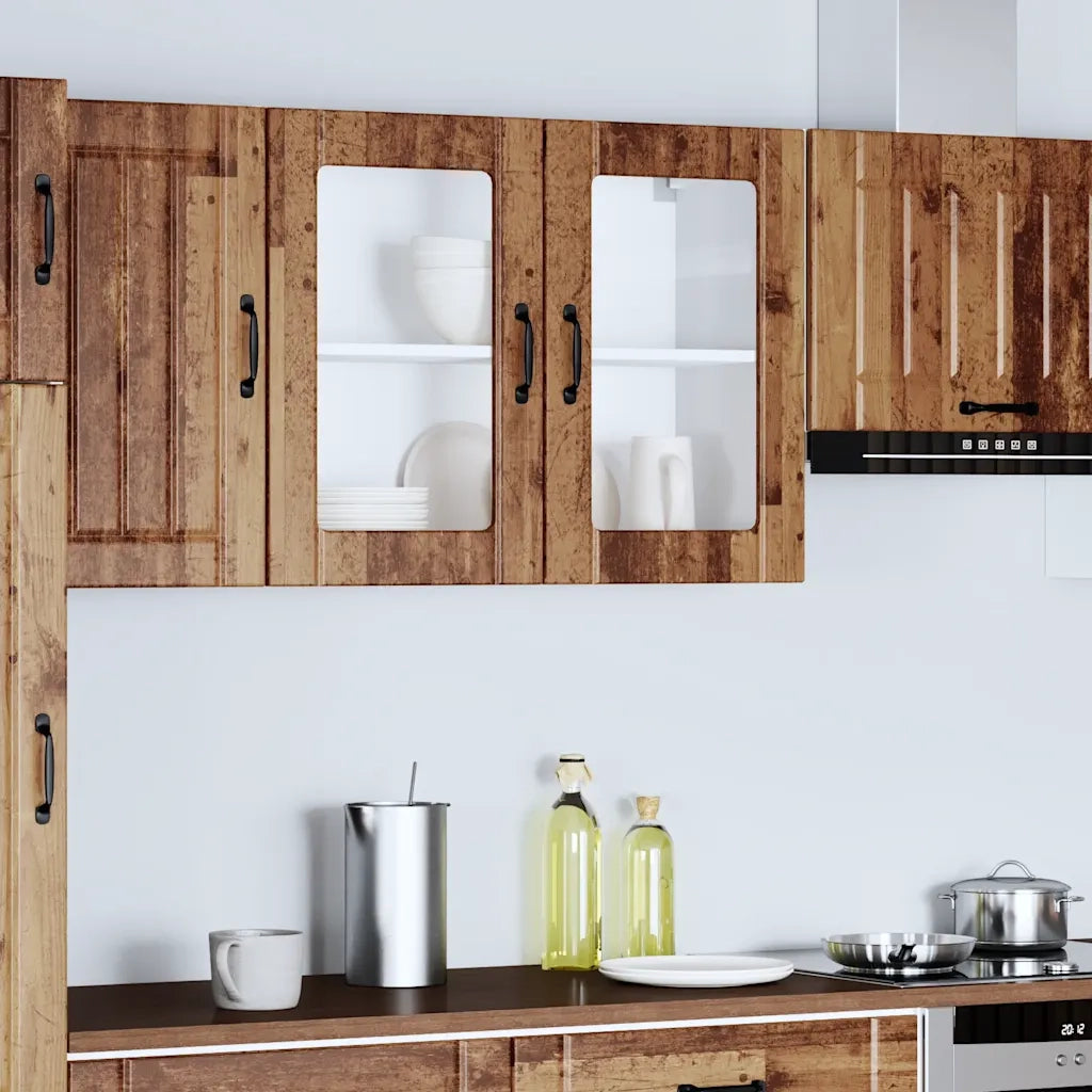 Pensile da Cucina con Porta in Vetro Lucca Legno Vecchio 853855