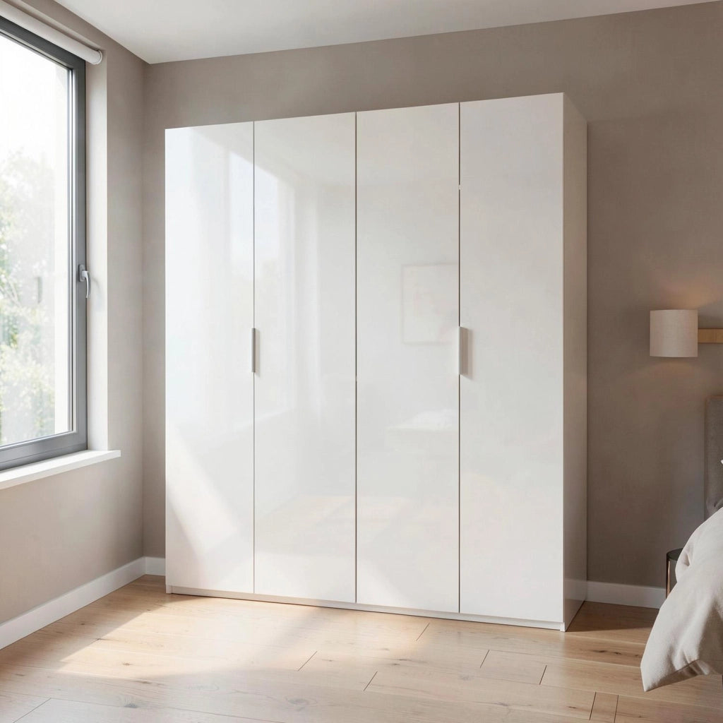 Armadio Multiuso 4 Ante Battenti Con 2 Barre Appendiabiti E Ripiano Interno Per Camera Matrimoniale Cabina Armadio E Stanza Ospiti Design Moderno Minimal 180 x 200 x 52 Cm Colore Bianco