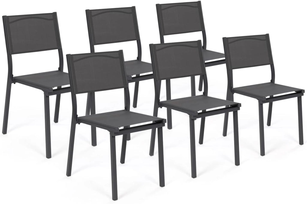 Set di 6 sedie da giardino impilabili OLBIA in metallo e textilene, grigio antracite