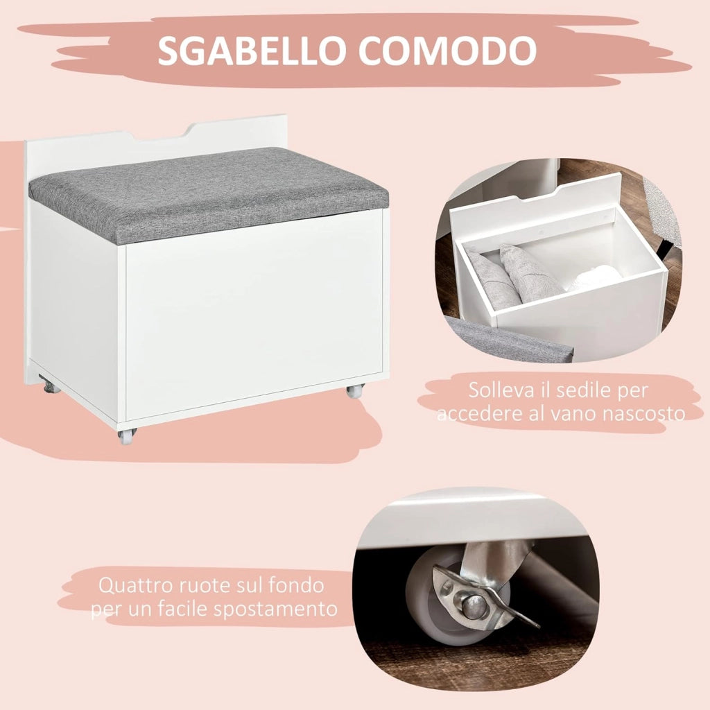 HOMCOM Toeletta da Camera con Specchiera e Sgabello Abbinato, Postazione Trucco con Vano Nascosto e Cassetto in Legno, Bianco