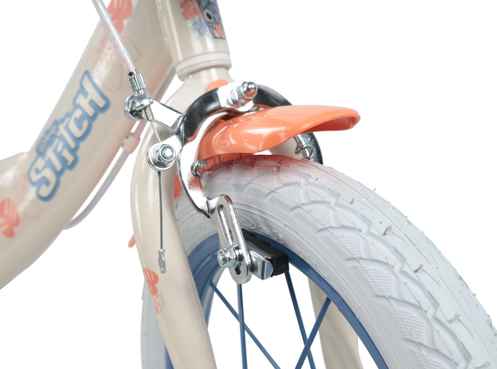 Bicicletta per Bambine 16" Disney Stitch Freni Caliper e Stabilizzatori in Acciaio Hi-Ten Beige