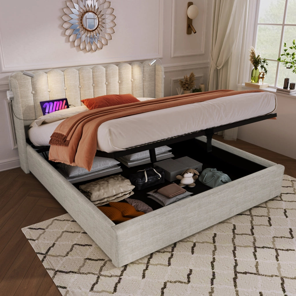 Letto matrimoniale 140x200 contenitore USB con luce lettura