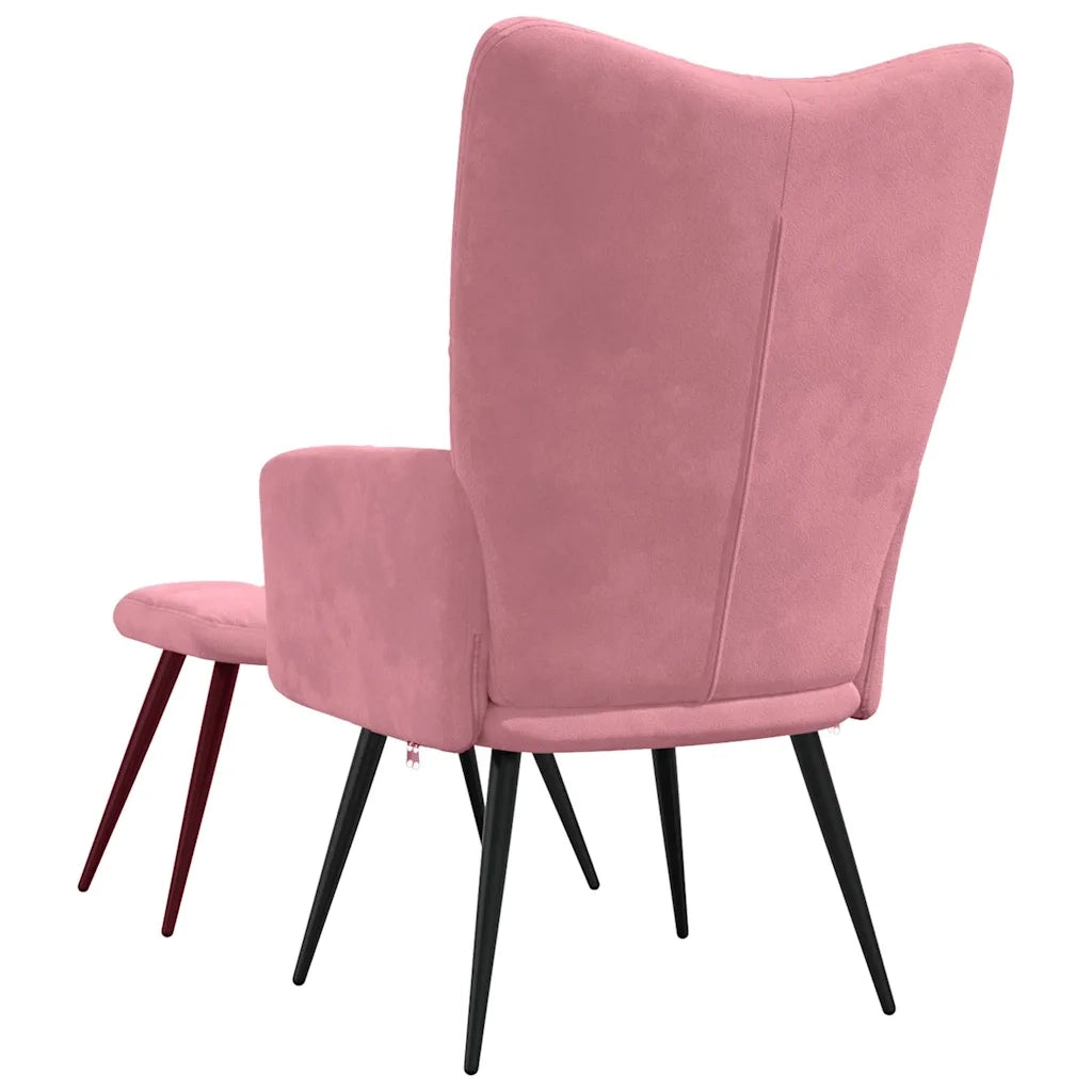 Divano Sedia-Poltrona Relax con Poggiapiedi Rosa in Velluto 602677
