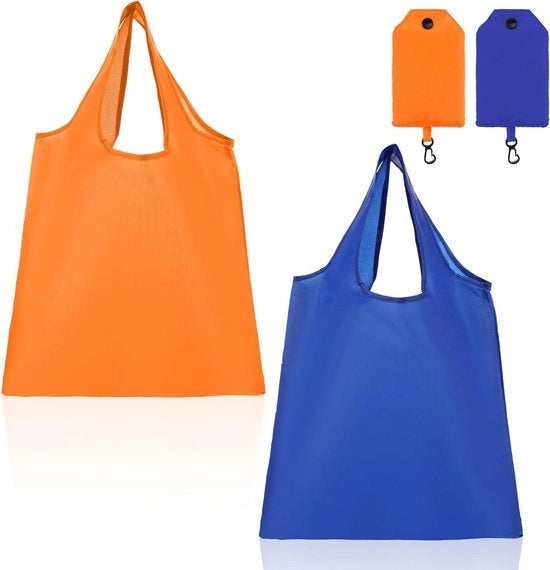 Set di Borse da Spesa Ripiegabili - Grande Borse da Carico Riciclabili - Arancione/Azzurro