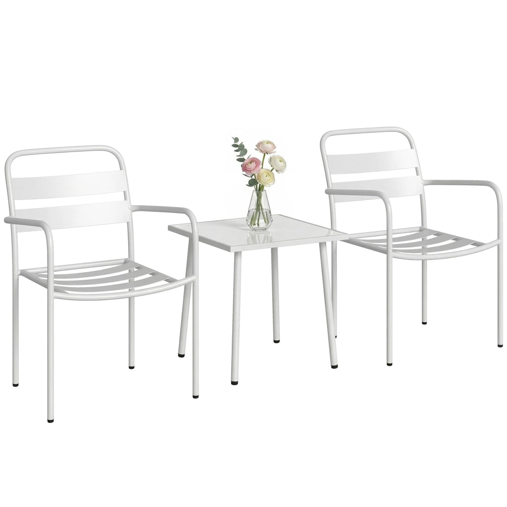 Set Bistr¨° 3 pezzi: tavolino in vetro e 2 sedie, arredo esterno bianco.