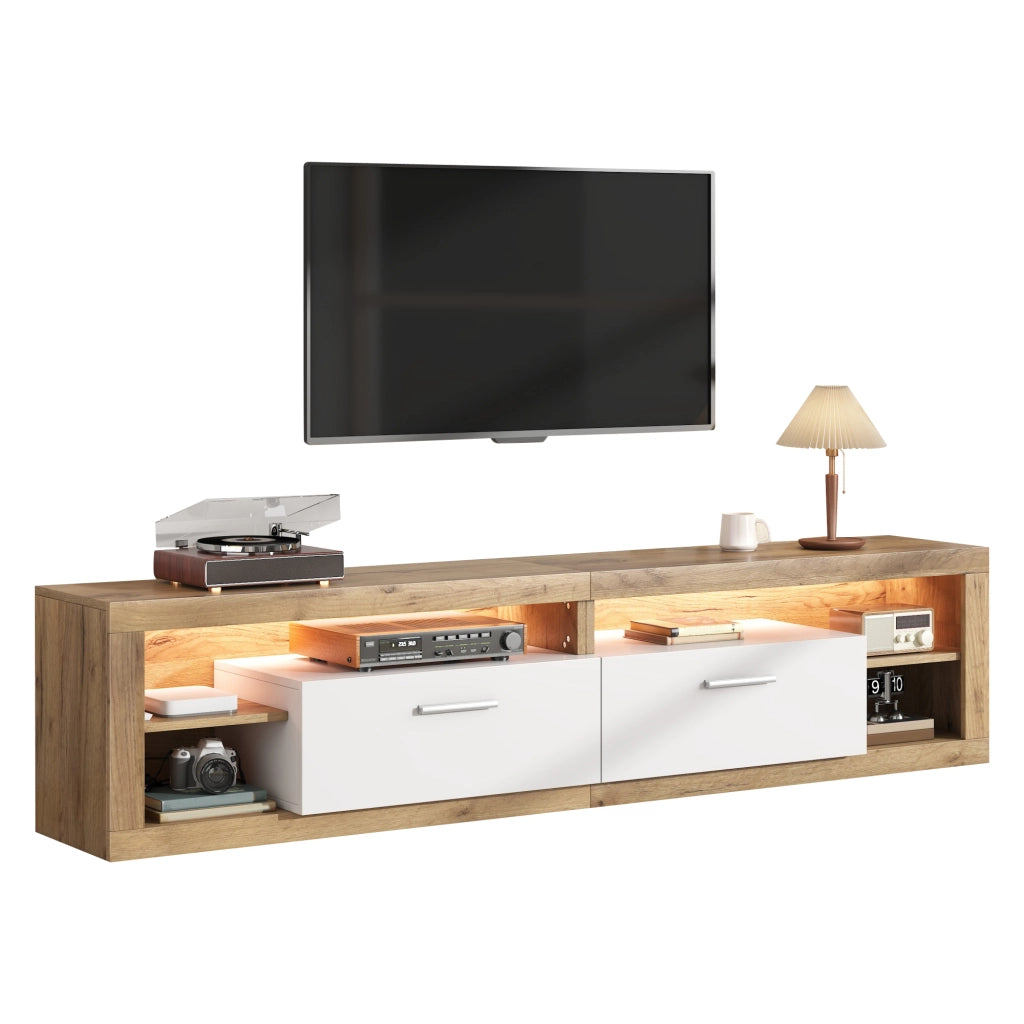 Mobile TV con 2 cassetti e 4 vani; LED controllata da app - per soggiorno - 180×35.5×50 cm - in truciolare - naturale