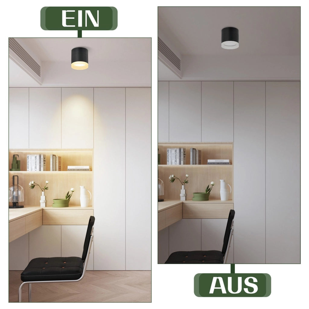ZMH Faretto da soffitto LED neri rotondi da superficie 5W acrilico piccoli