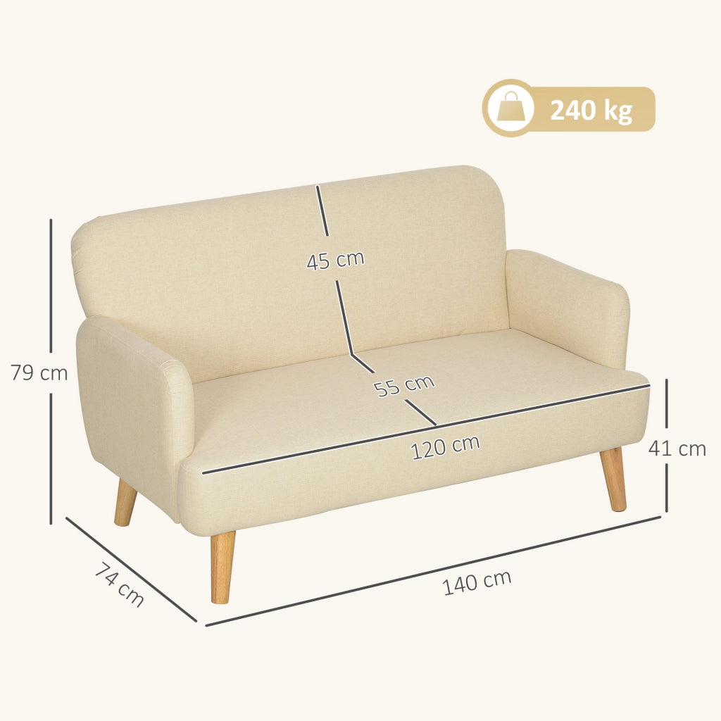 Divano 2 Posti Moderno Tessuto Velluto Imbottito ¨C zephmum ¨C 140x74x79cm Bianco Crema