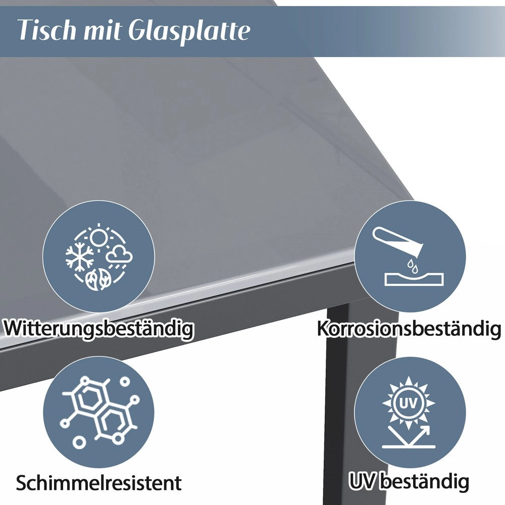 Set da Giardino 8 Posti con Tavolo in Vetro e Divano ad Angolo ¨C Xylo ¨C Grigio, Ferro, Corda