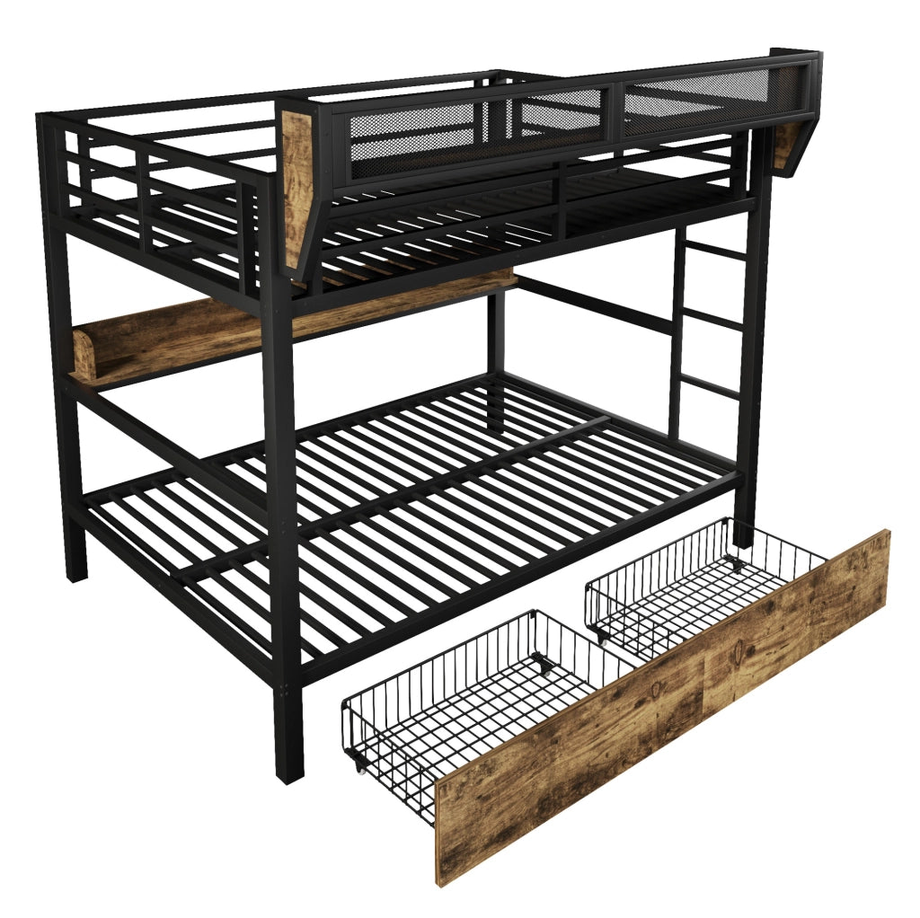 Letto a castello 204x163x176.5 cm con LED; cassetti e ripiano in MDF e metallo nero