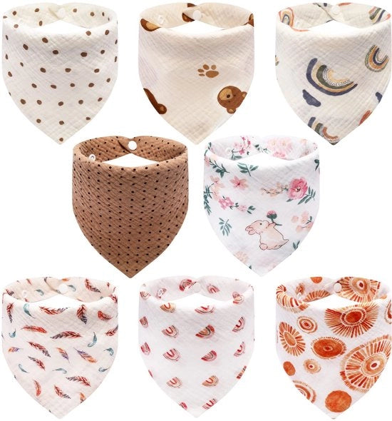 Set di fasce per neonati 8 pezzi, fazzoletti in mussolina morbidi e assorbenti, fasce per neonati con 2 bottoni regolabili, fasce per neonati unisex