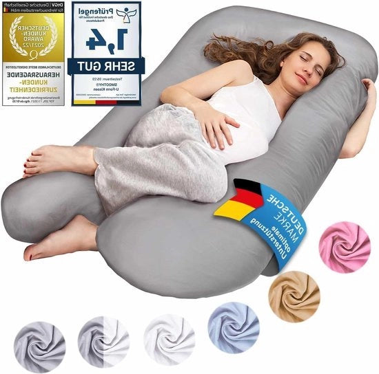 Cuscino per lattesimo e allattamento U-vormabile - copertura rimovibile e lavabile - tessuto di cotone - Classic XXL 150 x 80 cm - colore grigio