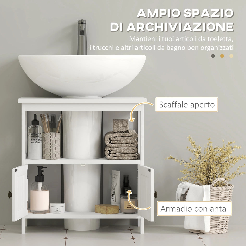 Mobile Sottolavabo Intaglio a U 60x30x60 cm Ripiano Aperto e Armadietto in MDF Bianco