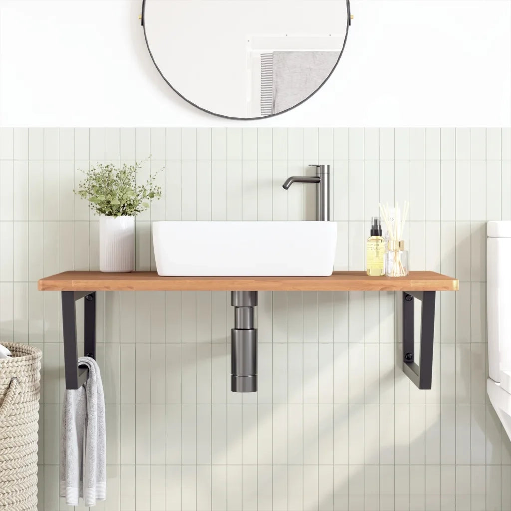 vidaXL Ripiano a Parete per Lavabo in Acciaio e Massello di Faggio
