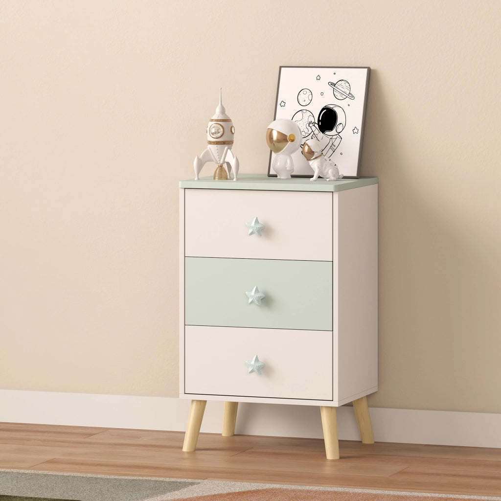 Cassettiera Sandnes per Cameretta Bambini 62 x 38 x 30 cm Bianco / Menta Verde [en.casa]