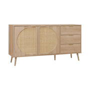 Credenza in legno e canna a 2 ante e 3 cassetti, 150cm, marrone