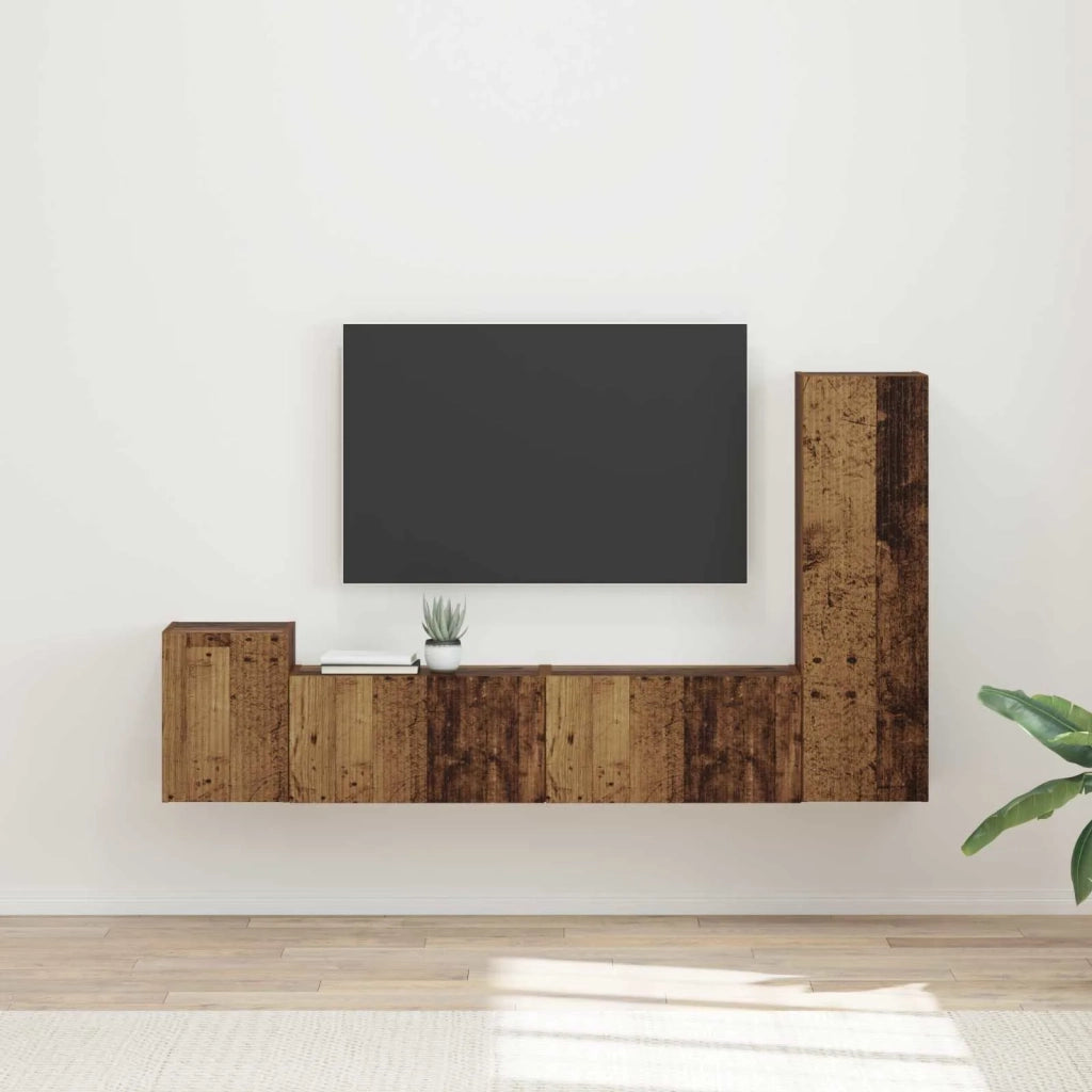 Set mobile TV 4 pz-Credenza per TV Legno vecchio Legno multistrato 541229