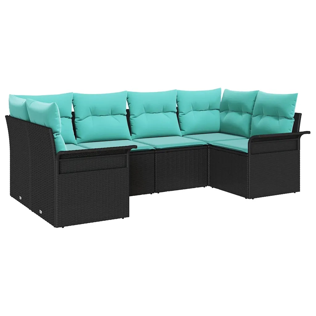 Set Divano da Giardino con cuscino 6 pcs Nero Poly Rattan 3345506