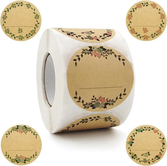 Etichette Descrittive in Carta Kraft - 500 Unità - Aspetto Carta Kraft - 5 cm - Adesivo Autoattaccante - Etichette per Pacchi - Fatto a Mano - Per Cucina, Pacchi di Regalo, Matrimonio