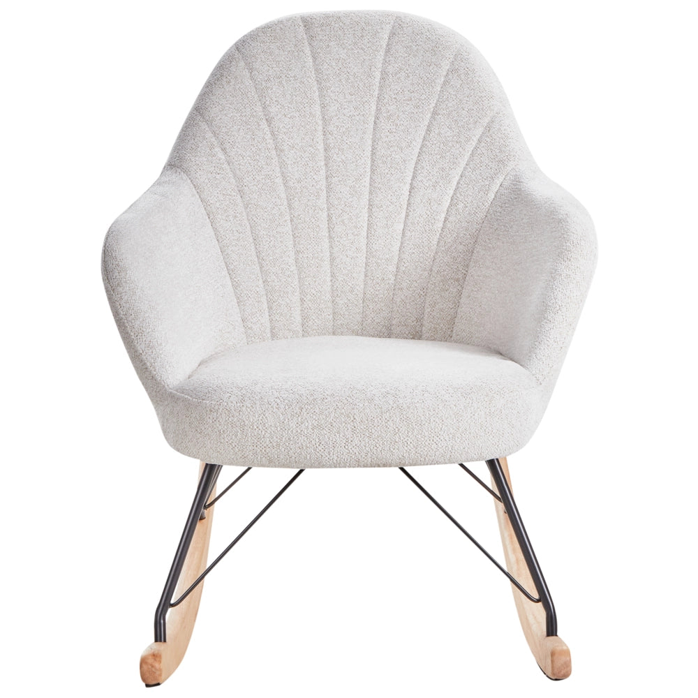 Sedia a dondolo in tessuto bianco sporco gambe in legno e metallo pattini design moderno soggiorno