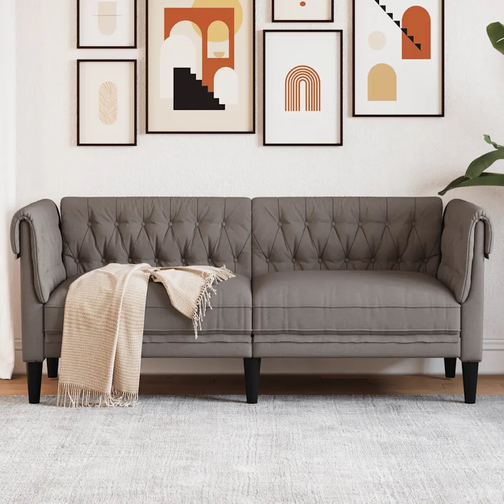 Divano Chesterfield a 2 Posti-Sofa 2 Posti-Divanetto Tortora in Tessuto