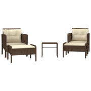 Set Divani da Giardino 5 pz | Set Salotto da Giardino con Cuscini Marrone in Polyrattan