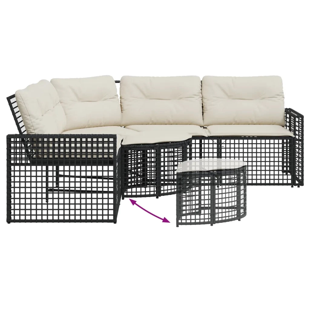 Divano da Giardino a L con Cuscini e Pouf Nero in Polyrattan 365892