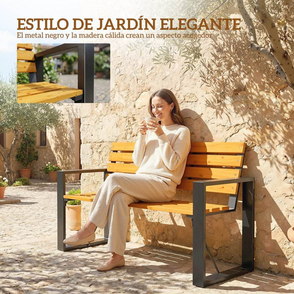 Panchina da Giardino 2 Posti Legno Massello Acciaio ¨C zephmum ¨C Naturale 136x54x82
