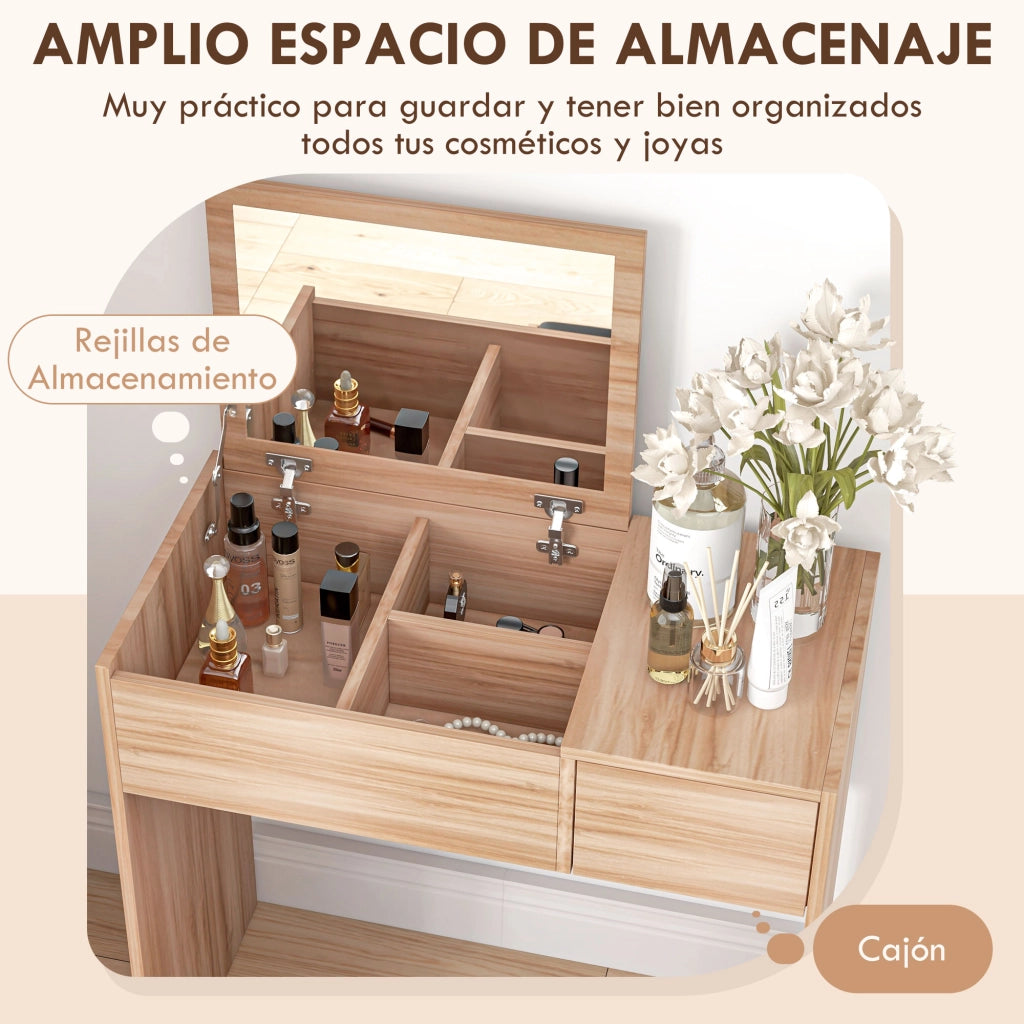 Cassettiera per Trucco con Specchio e Taburete ¨C zephmum ¨C Bianco 80x40x79 cm