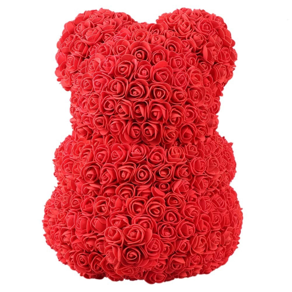 Trade Shop - Orsacchiotto Di Rose Con Fiori Artificiali Da 40cm In Scatola Confezione Regalo -