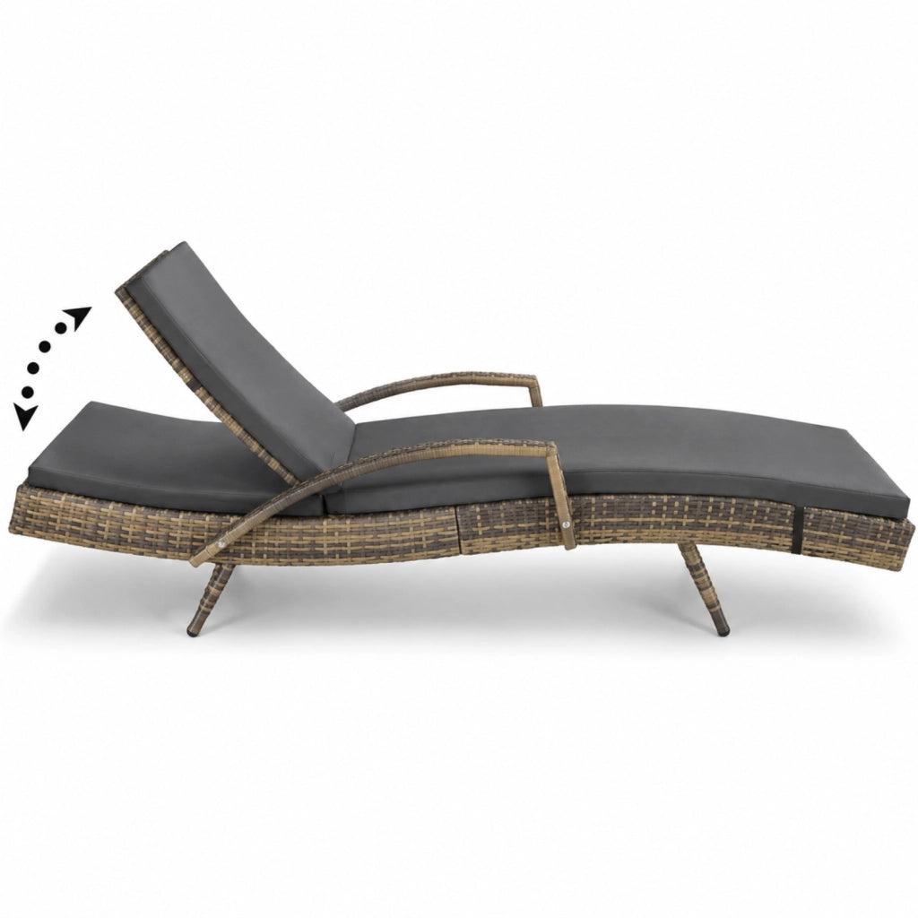 Lettino Prendisole In Polyrattan Con Schienale Regolabile Reclinabile E Cuscino Imbottito Comfort Ideale Per Giardino Terrazza Piscina Solarium Balcone Relax Outdoor E Arredo Esterno 190 x 62 x 34 Cm Marrone Chiaro