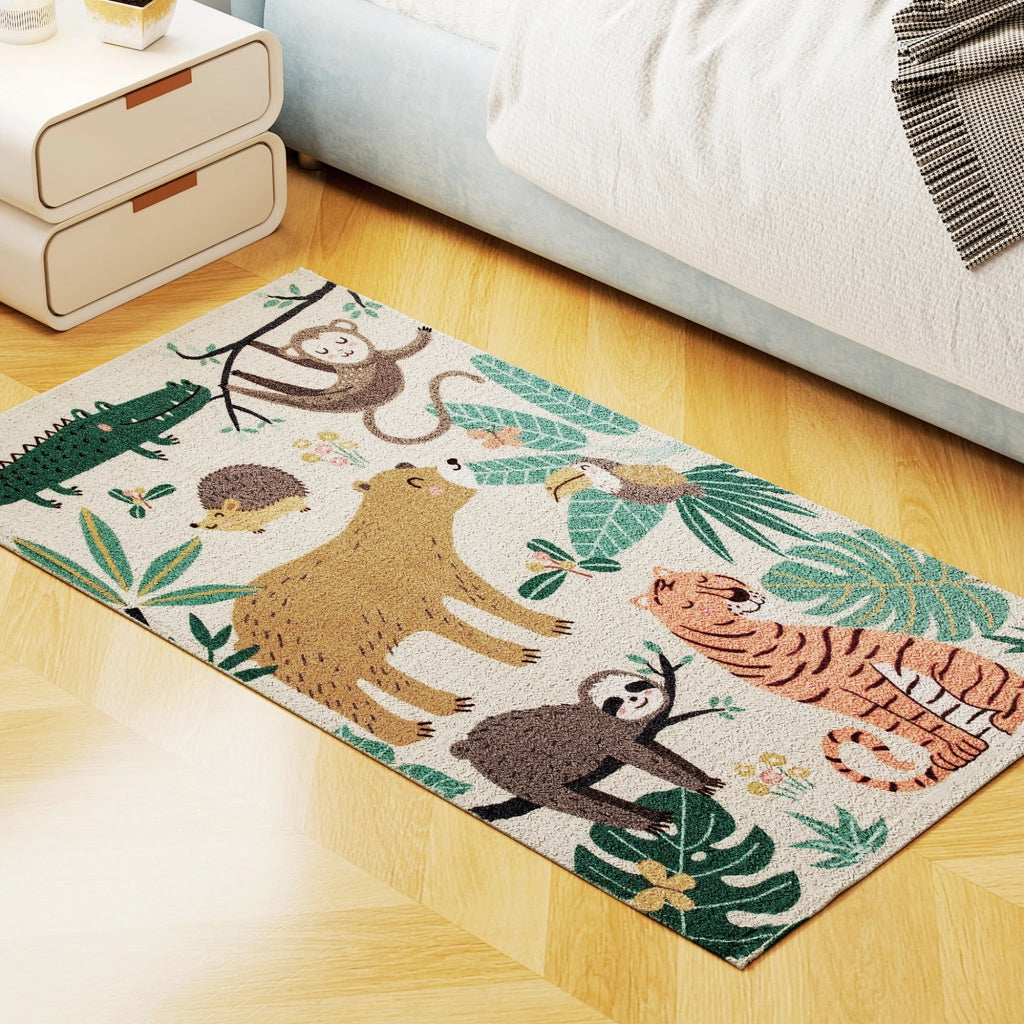 Tappeto in pile con motivo giungla, facile da pulire, colore crema e multicolore ¨C zephmum