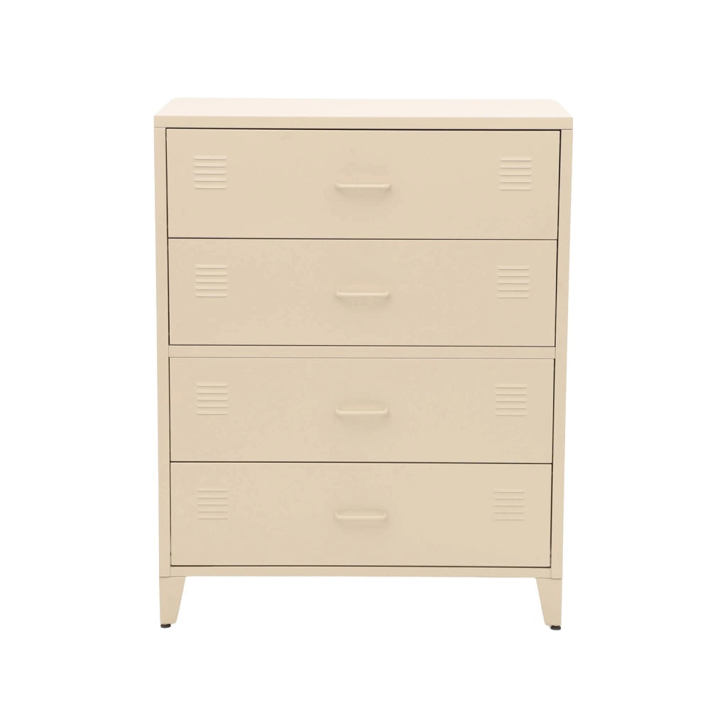 Cassettiera industriale in acciaio, 4 cassetti, beige