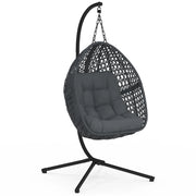IDMarket - Poltrona a luna sospesa in rattan traforato con cuscino grigio