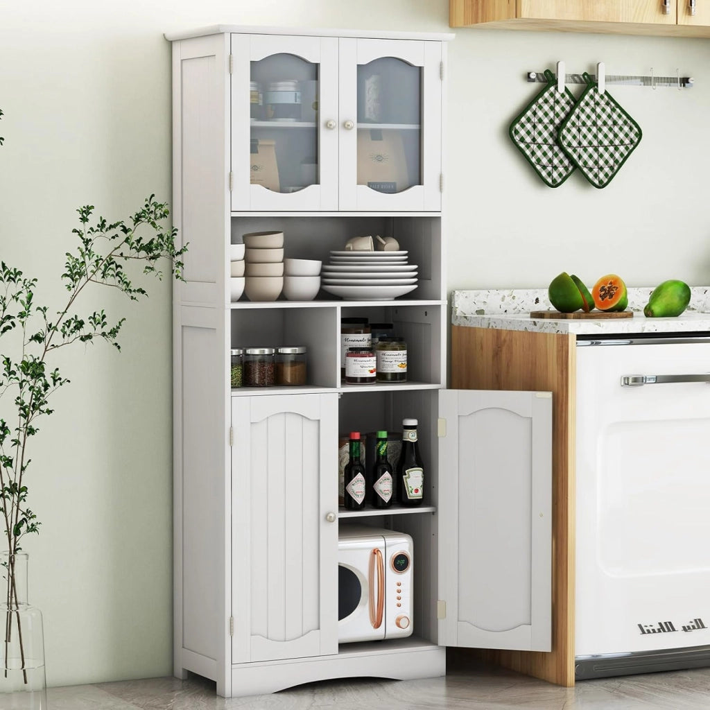 Armadio alto da bagno, 60 x 30 x 148,5 cm, armadio da cucina con 2 ripiani regolabili e 2 ante, armadietto portaoggetti per bagno, cucina, sala da pranzo e ufficio