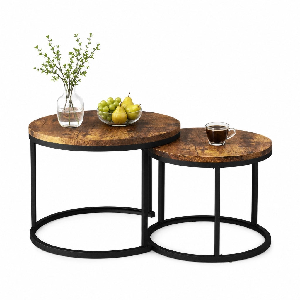 TAVOLINO DA SALOTTO Set 2 pezzi rotondo effetto legno marrone