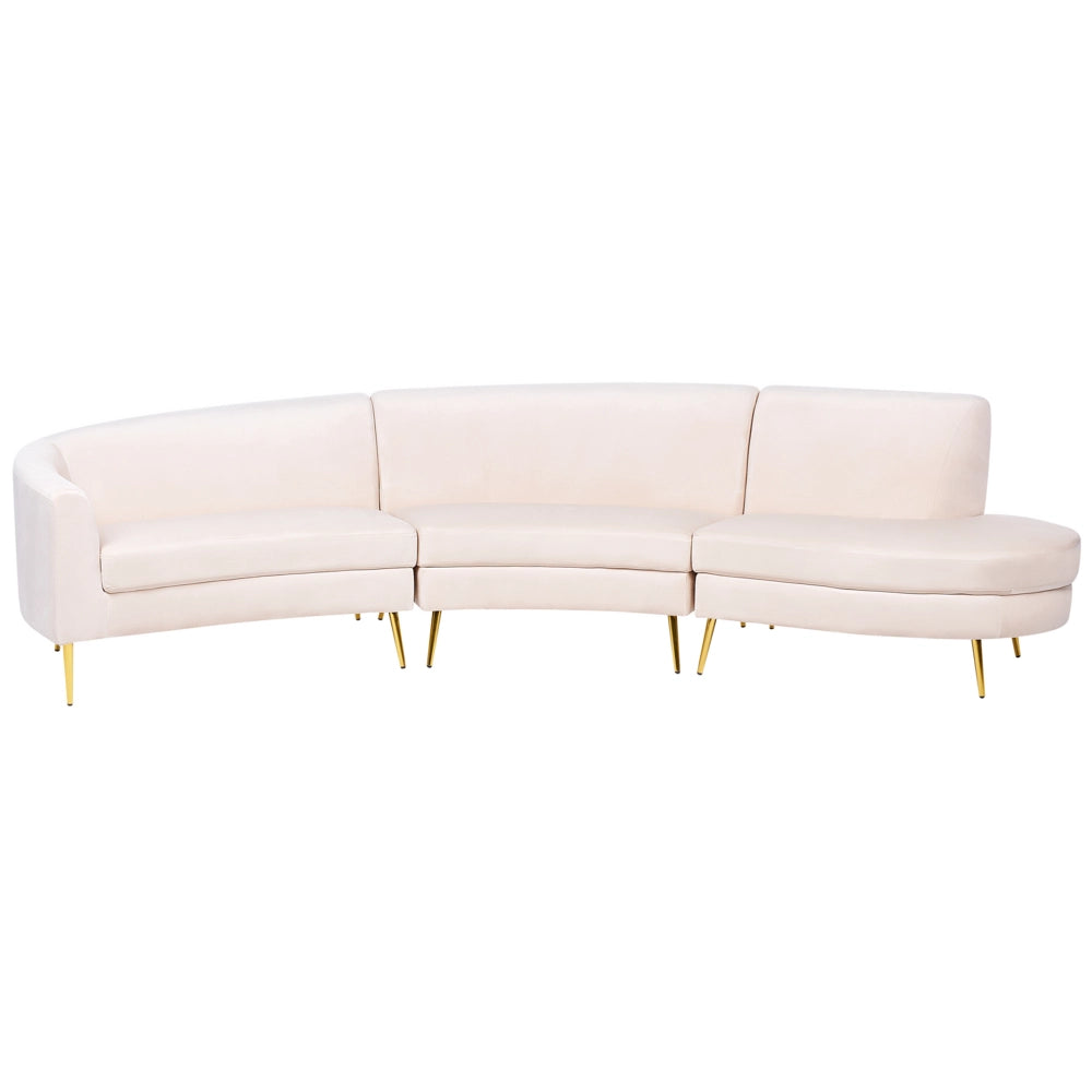 Divano 4 posti in velluto beige seduta posteriore gambe in metallo dorato retro