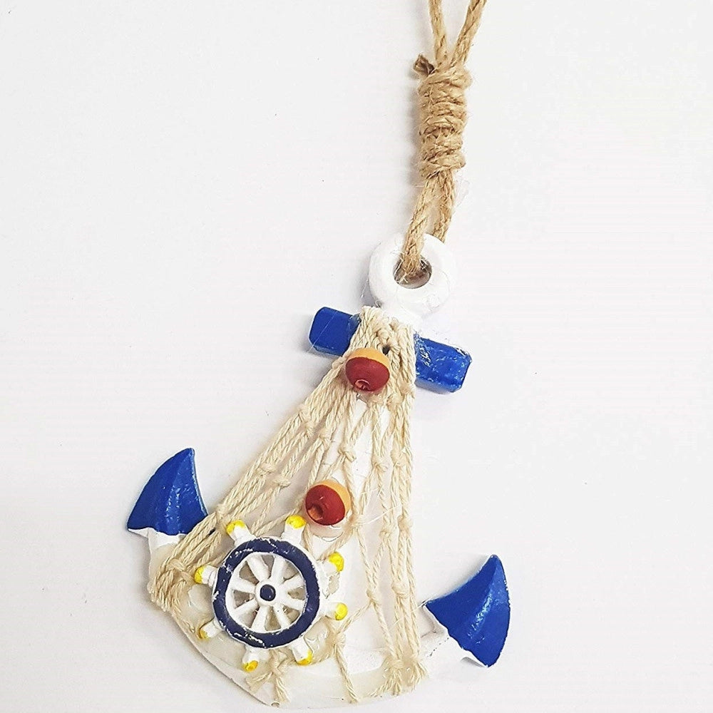 Trade Shop - Appendino Parete Ancora Blu Bianco Shabby Stile Marino Segnaposto Bomboniera -