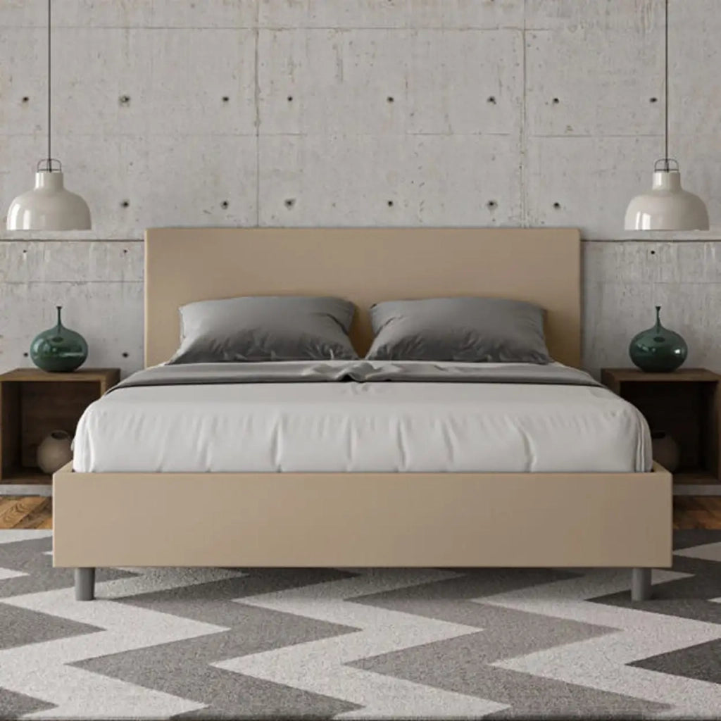 Letto matrimoniale contenitore imbottito 160x210 similpelle tortora Adele