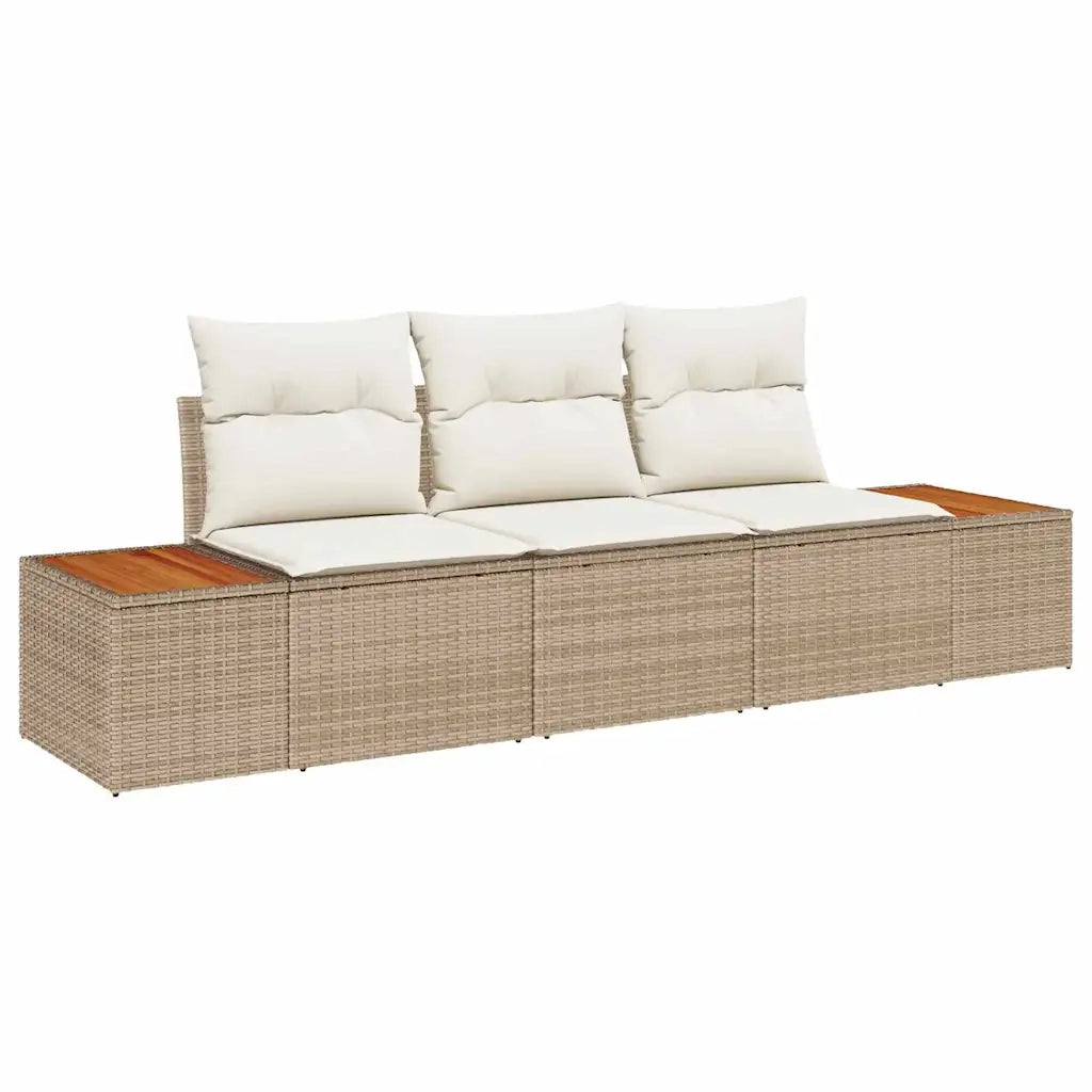 Set Divano da Giardino con cuscino 3 pcs Beige polyrattan